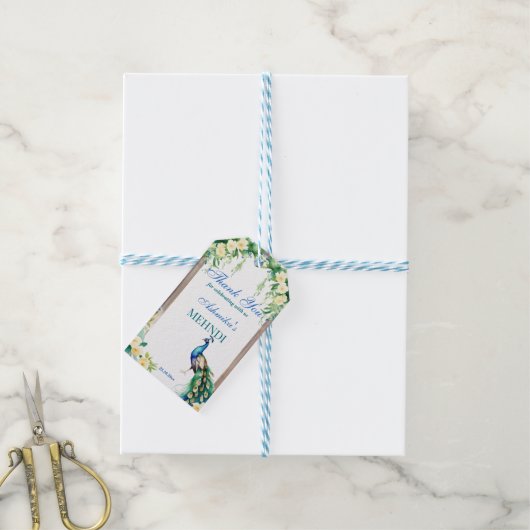 Peacock jasmijn boog Indiase bruiloft mehndi gunst Cadeaulabel (Met Touw)