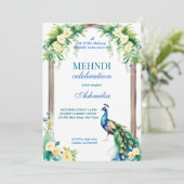 Peacock jasmijn boog Indiase bruiloft mehndi Kaart (Staand voorkant)