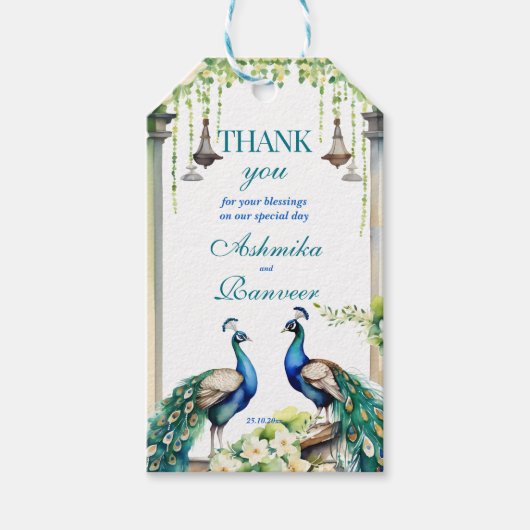 Peacock jasmijn Indiase bruiloft sjabloon gunst ca Cadeaulabel (Voorkant)