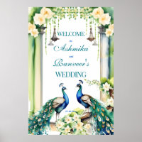 Peacock jasmijn Indiase bruiloft welkom teken