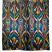 Peacock Jewel Tone Art Deco Feather Douchegordijn (Voorkant)