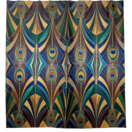 Peacock Jewel Tone Art Deco Feather Douchegordijn