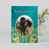 Peacock Jewel Tone Gold Wedding  Folie Uitnodiging (Staand Voorkant)