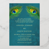Peacock Jewel Tone Gold Wedding  Folie Uitnodiging (Achterkant)