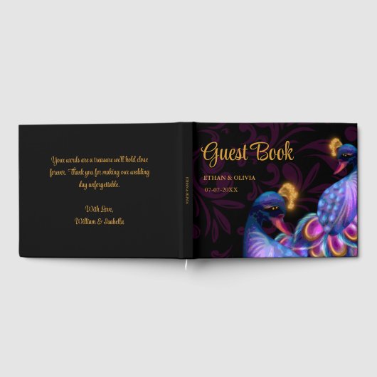 Peacock Jewel Tones Bruiloft Bloemen Moody paarse Gastenboek (Volledig)