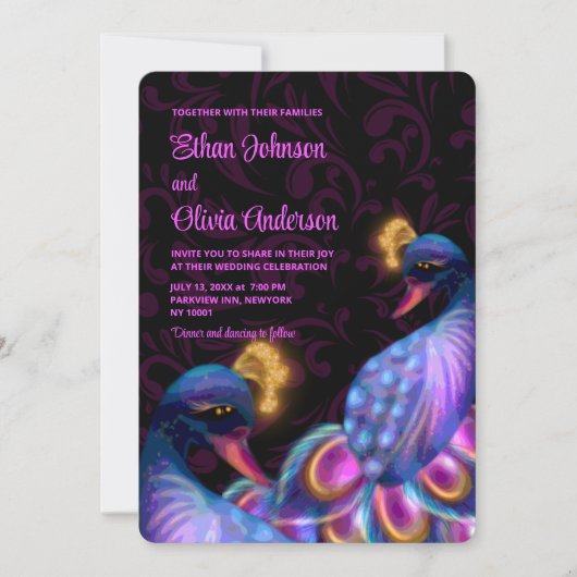 Peacock Jewel Tones Bruiloft Bloemen Moody paarse Kaart (Voorkant)