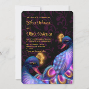 Peacock Jewel Tones Bruiloft Bloemen Moody paarse Kaart