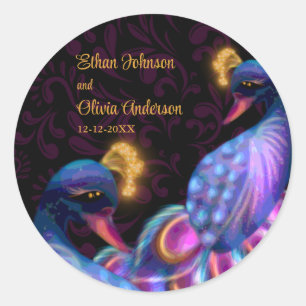 Peacock Jewel Tones Bruiloft Bloemen Moody paarse Ronde Sticker