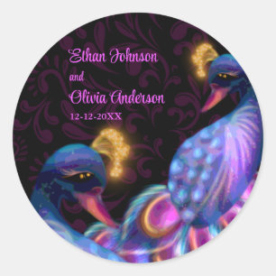 Peacock Jewel Tones Bruiloft Bloemen Moody paarse Ronde Sticker