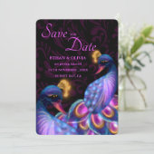 Peacock Jewel Tones Bruiloft Bloemen Moody paarse Save The Date (Staand voorkant)