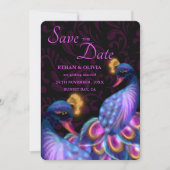 Peacock Jewel Tones Bruiloft Bloemen Moody paarse Save The Date (Voorkant)