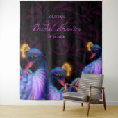 Peacock Jewel Tones Bruiloft Bloemen Moody paarse Wandkleed (In situ)