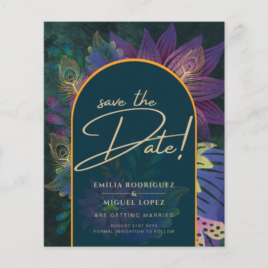 Peacock Jewel Tones Green Blue Wedding Flyer (Voorkant)