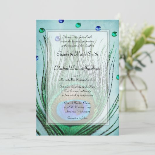  Peacock Jewels Blauwgroen Blue Wedding Kaart (Staand voorkant)