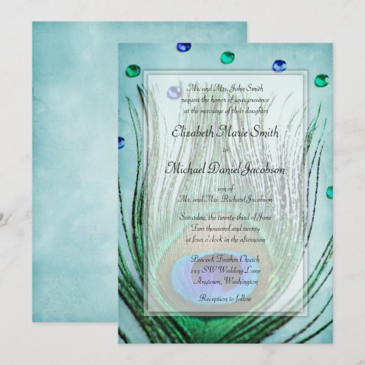  Peacock Jewels Blauwgroen Blue Wedding Kaart (Voorkant / Achterkant)