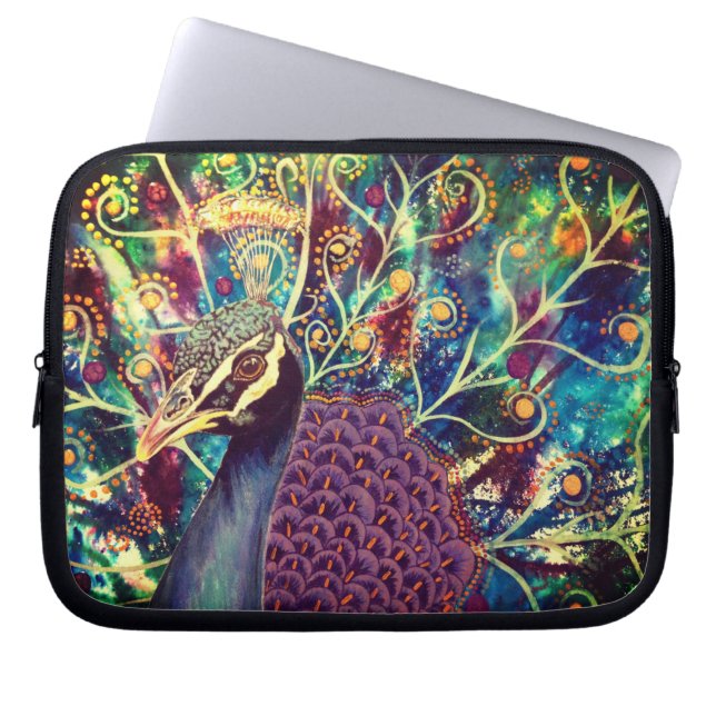Peacock kaleidoscoop kleurrijk boho artistiek laptop sleeve (Voorkant)
