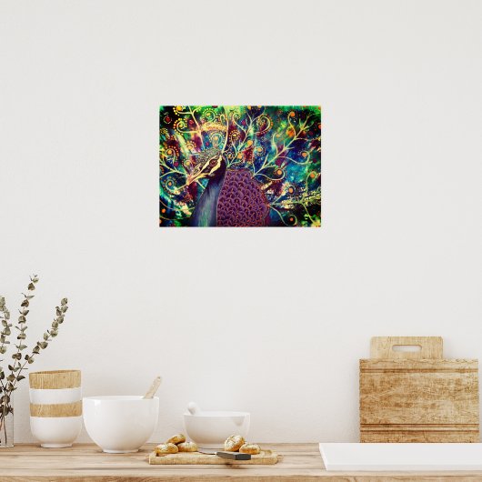 Peacock kaleidoscoop kleurrijk boho artistiek poster (Keuken)