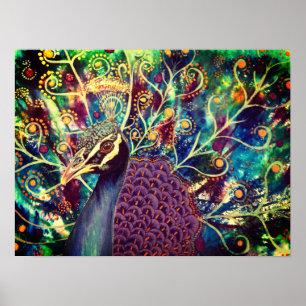 Peacock kaleidoscoop kleurrijk boho artistiek poster