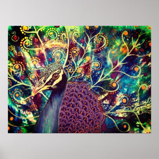 Peacock kaleidoscoop kleurrijk boho artistiek poster (Voorkant)