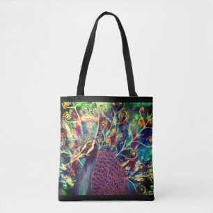 Peacock kaleidoscoop kleurrijk boho artistiek tote bag