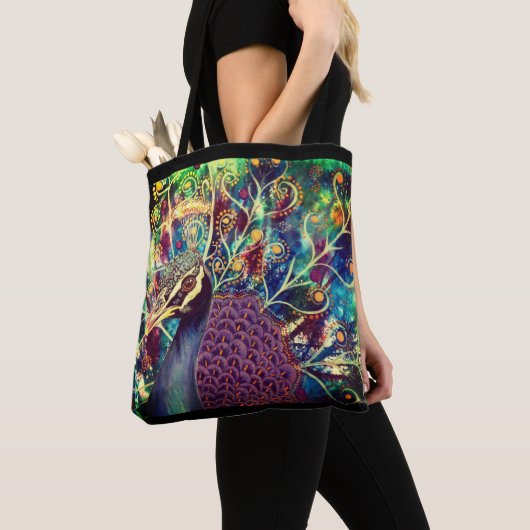Peacock kaleidoscoop kleurrijk boho artistiek tote bag (Dichtbij)