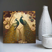 Peacock Klimt Gold Green Wall Decor Art Nouveau Tegeltje
