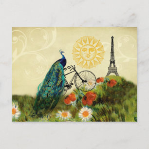  peacock-kunst met Eiffeltoren Briefkaart