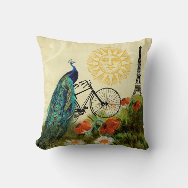  peacock-kunst met Eiffeltoren Kussen (Voorkant)