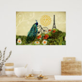 peacock-kunst met Eiffeltoren Poster (Keuken)
