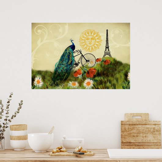  peacock-kunst met Eiffeltoren Poster (Keuken)