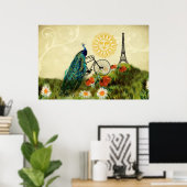  peacock-kunst met Eiffeltoren Poster (Thuiskantoor)