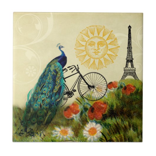 peacock-kunst met Eiffeltoren Tegeltje (Voorkant)