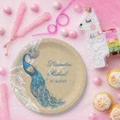 Peacock Lace Elegance 2 aangepaste papieren Borden Papieren Bordje (Feest)