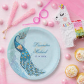 Peacock Lace Elegance Custom Papier Borden Papieren Bordje (Feest)