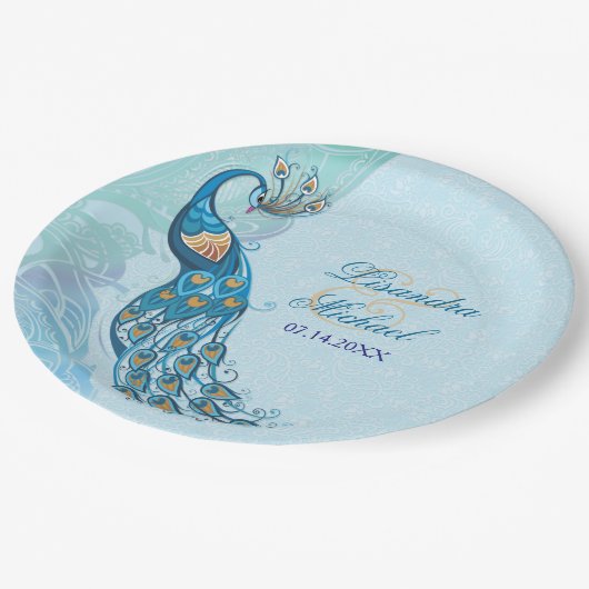 Peacock Lace Elegance Custom Papier Borden Papieren Bordje (Gekanteld)