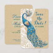 Peacock Lace Elegance Wedding Save the Date Kaart (Voorkant / Achterkant)