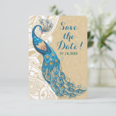 Peacock Lace Elegance Wedding Save the Date Kaart (Staand voorkant)
