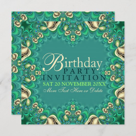 Peacock Lace Elegante Verjaardagsfeest Uitnodiging (Voorkant / Achterkant)