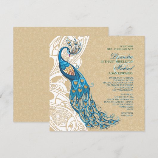 Peacock Lace Elegantie 2 bruiloft uitnodiging (Voorkant / Achterkant)