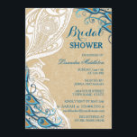 Peacock Lace Elegantie 2 Vrijgezellenfeest Kaart<br><div class="desc">Elegant Peacock en kanten thema met een Art Nouveau gevoel. Mooie Aqua en blauwgroen tinten met wit geschoven zijpaneel. Achtergrond is een delicate toon op toon kant bloemig over zand achtergrond. Deze bruidsdoucheuitnodiging maakt deel uit van het Peacock Lace Elegance 2-Collectie en bijbehorende items zijn te vinden in mijn winkel....</div>