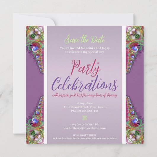 Peacock Lace Fractals Speciaal Verjaardagsfeest Kaart (Achterkant)