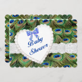 Peacock Lace Heart Baby shower Invitation Kaart (Voorkant / Achterkant)