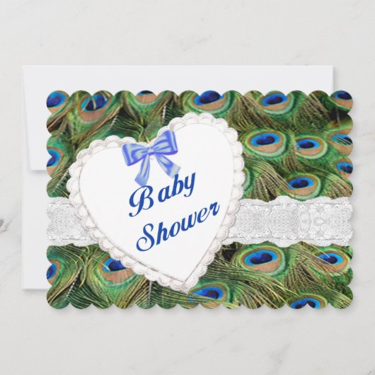 Peacock Lace Heart Baby shower Invitation Kaart (Voorkant)