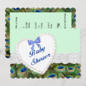 Peacock Lace Heart Baby shower Invitation Kaart (Voorkant / Achterkant)