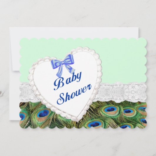 Peacock Lace Heart Baby shower Invitation Kaart (Voorkant)