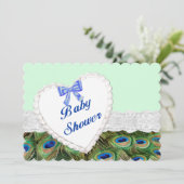 Peacock Lace Heart Baby shower Invitation Kaart (Staand voorkant)