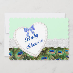 Peacock Lace Heart Baby shower Invitation Kaart