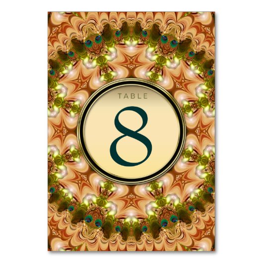 Peacock Lace Mandala Gold Menu Table Number Kaart (Voorkant)