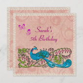  Peacock Lacy Pink Birthday Kaart (Voorkant / Achterkant)