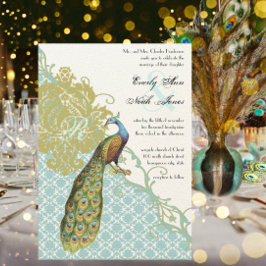  Peacock Lagoon Endive Damask Wedding Kaart